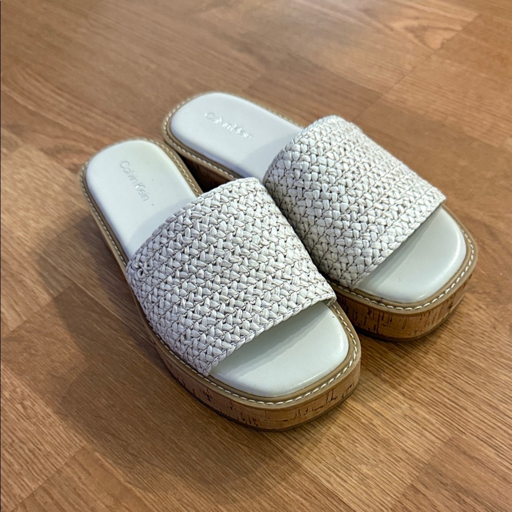 Calvin Klein Cream Woven Mules